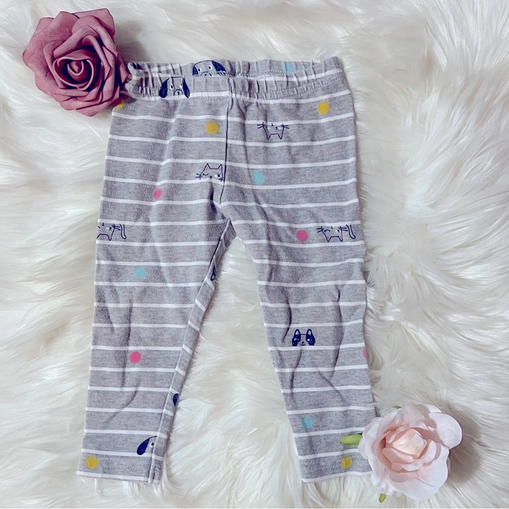 ✨Carters 9 Months Gray Striped + Polka Dot Cat & Dog Leggings✨